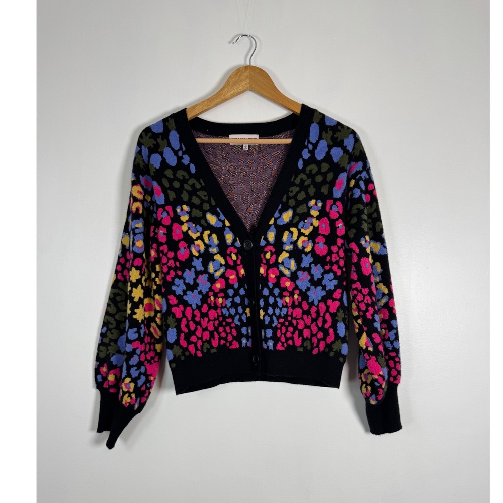 Dopamine Dressing Willow & Wind Womens Medium Cardigan Black Multicolor Leopard